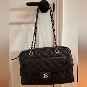Chanel Black Caviar “Paradoxal” Quilted Camera Caviar Calfskin Shoulder Bag 13P